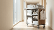 hotel housekeeping cart full of supplies