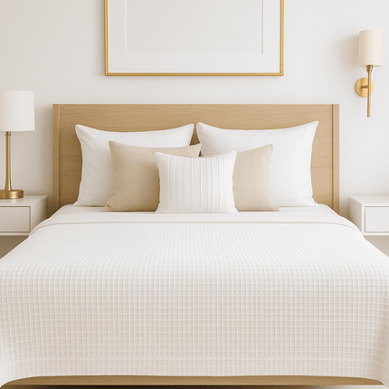 Oxford Jaipur 100% Cotton White Waffle Weave Blanket-Queen 90"x90"-1 / EACH