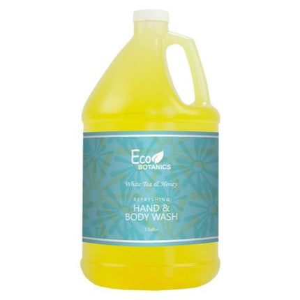 Eco Botanics Body Wash Gallons in refreshing white tea and honey scent, perfect for a luxurious shower experience.