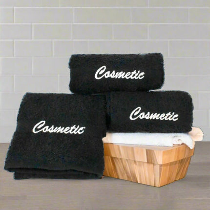 Cosmetic Towels – Bleach Proof in black, perfect for makeup removal without staining white towels. Eco-friendly cotton.