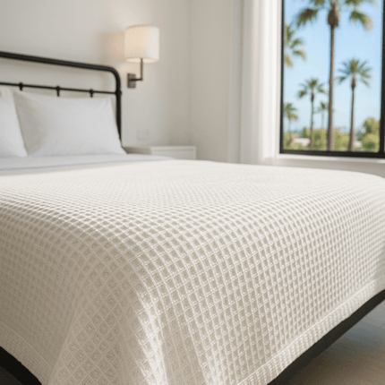 Oxford Jaipur 100% Cotton White Waffle Weave Blanket-Queen 90"x90"-1 / EACH