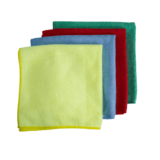 Set of colorful microfiber cloths on a white background