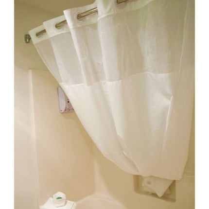 Transform your bathroom with the Beige Hookless Polyester Shower Curtain with Window for elegance and privacy.
