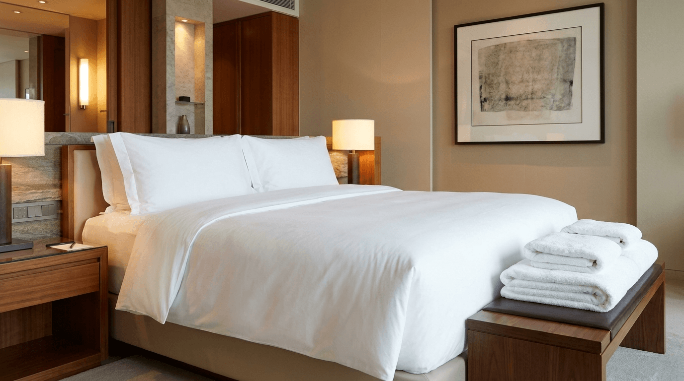 hotel bed and towels