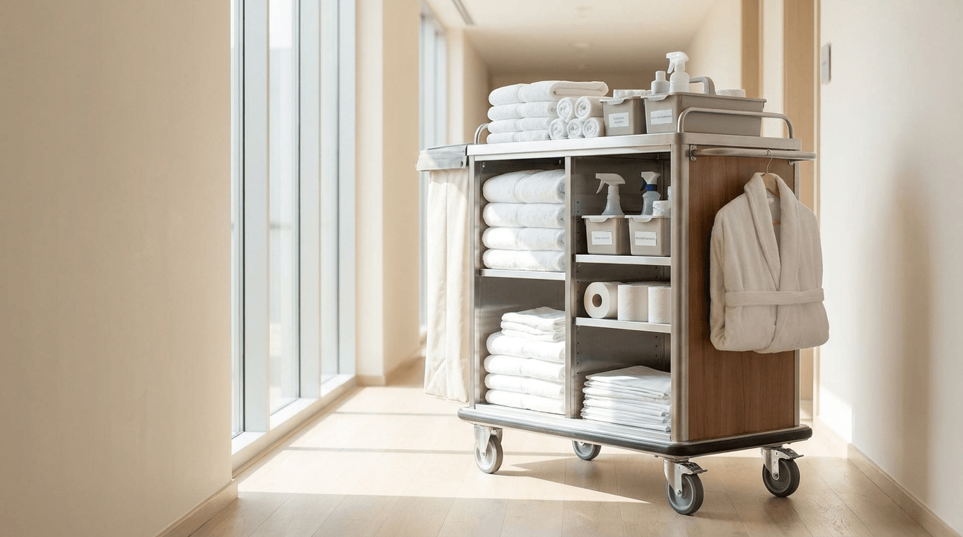 hotel housekeeping cart full of supplies