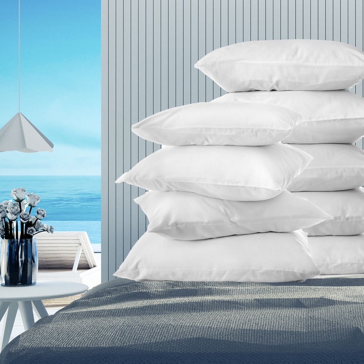 set of white hotel pillows