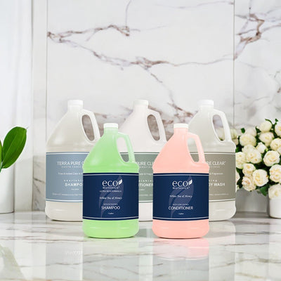 four gallon refills for shampoo, soap and conditioner for hotels