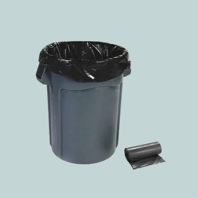 a bucket with a black trash liner