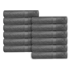 a dozen of grey color hotel towels