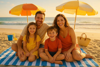 Two blue stripes hotel towels folded on a gray background
