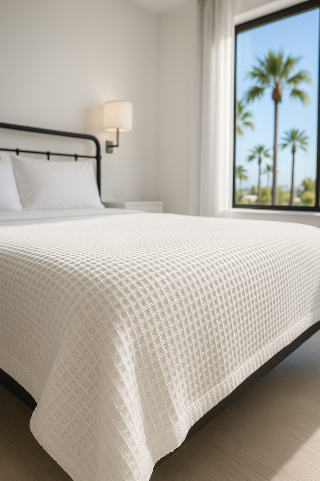 Oxford Jaipur 100% Cotton White Waffle Weave Blanket-Queen 90"x90"-1 / EACH