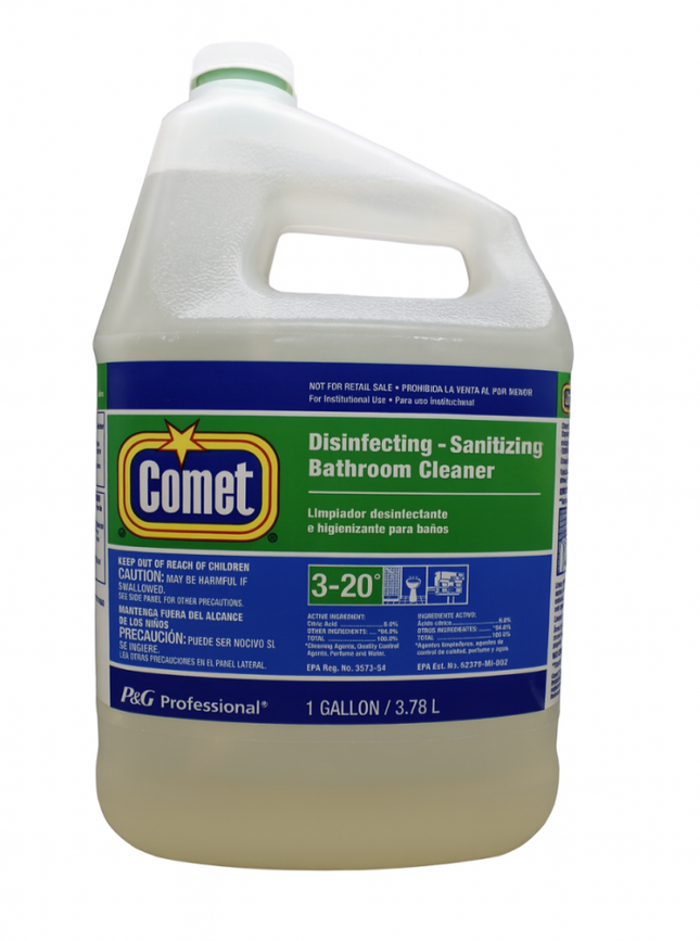 Comet disinfecting bathroom cleaner bottle on a white background