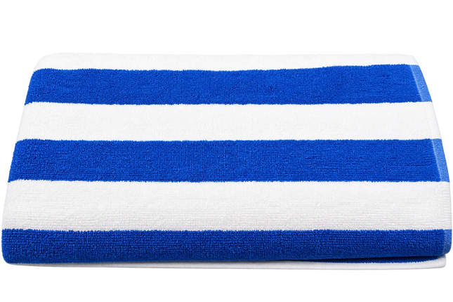 A folded cotton towel with horizontal stripes in royal blue and white, shown against a plain white background.