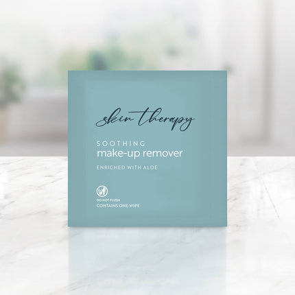 Blue box of skin therapy soothing makeup remover on a white surface