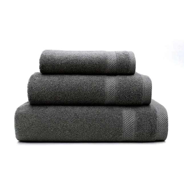 Stack of gray towels on a white background