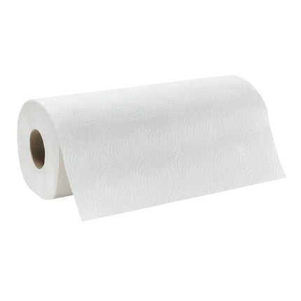 Roll of white paper towels on a white background