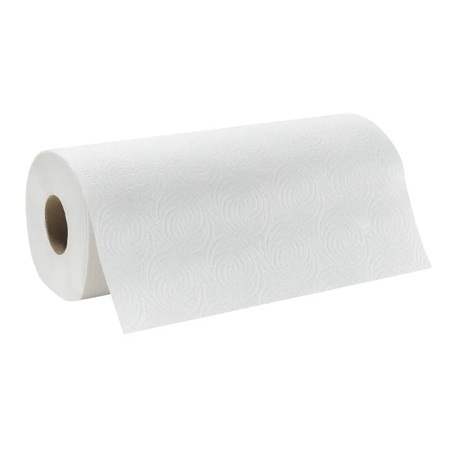 Roll of white paper towels on a white background