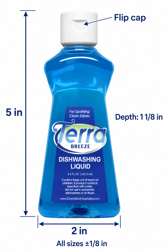 Terra Breeze Blue Dishwashing Liquid 3.5 oz / 105 ml - 72 / CASE
