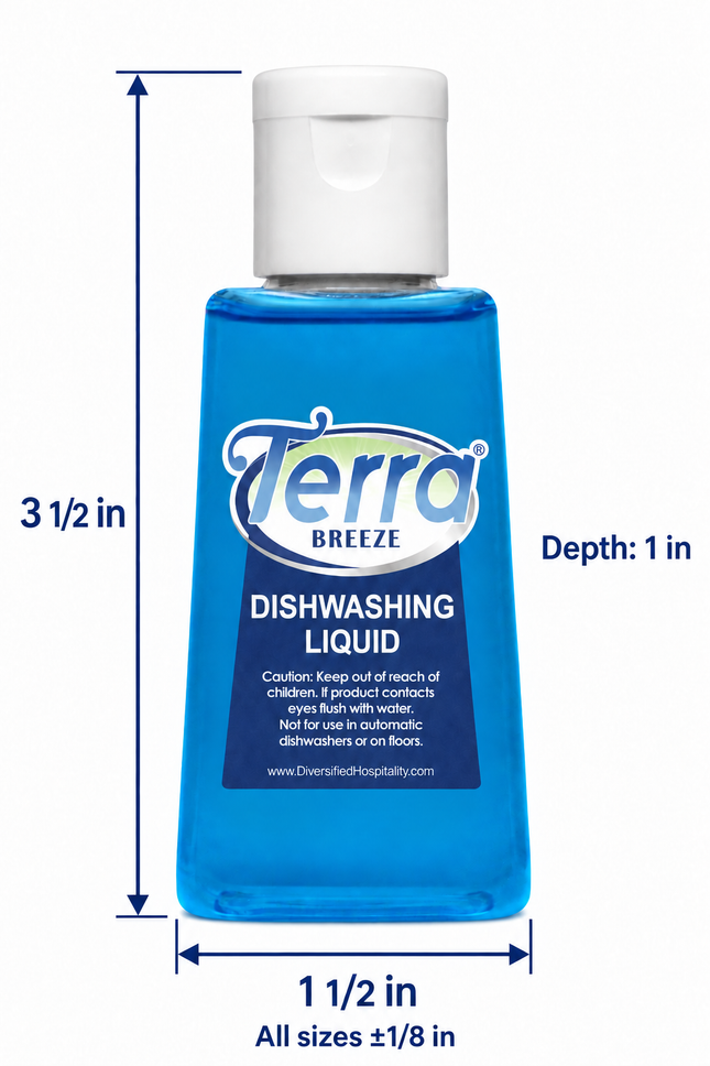 Terra Breeze Blue Dishwashing Liquid Soap 1.6 oz. / 50 ml-144 / CASE