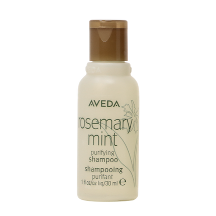 Aveda Rosemary Mint Shampoo in a 30ml bottle offers a refreshing cleanse with organic rosemary and mint.