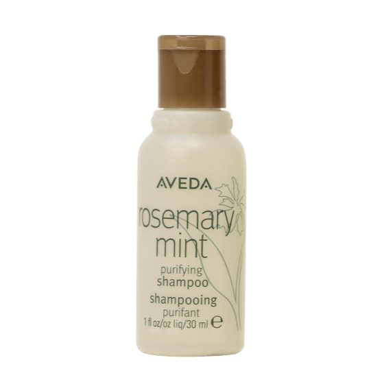 Aveda Rosemary Mint Shampoo in a 30ml bottle offers a refreshing cleanse with organic rosemary and mint.