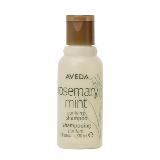 Aveda Rosemary Mint Shampoo in a 30ml bottle offers a refreshing cleanse with organic rosemary and mint.