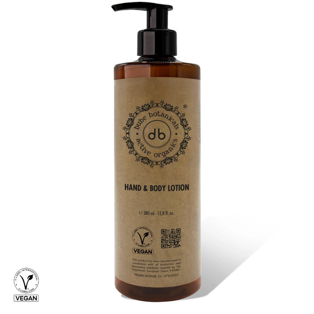 Bube Botanicals Hand & Body Lotion pump bottle, 12.8 oz / 380 ml, rosemary & thyme, vegan