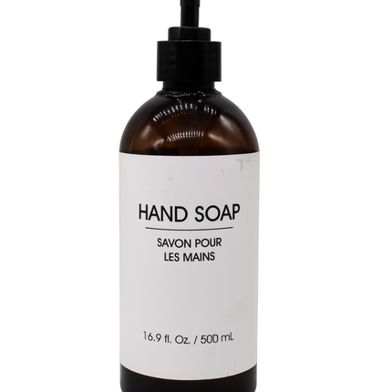 Hand soap bottle with pump on a white background