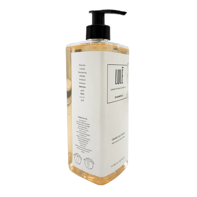 Lule Orange Blossom Shampoo pump bottle, 16.23 oz / 480 ml – side view