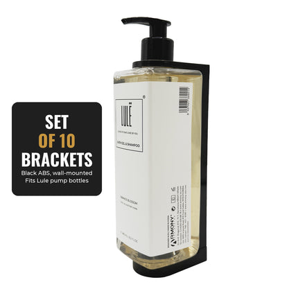 Lule Wall Bracket for 16.23 oz / 480 ml Pump Bottles – Black ABS – Set of 10