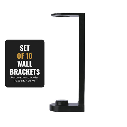 Lule Wall Bracket for 16.23 oz / 480 ml Pump Bottles – Black ABS – Set of 10