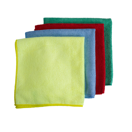 Set of colorful microfiber cloths on a white background