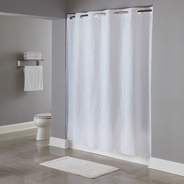 White Hookless 100% Polyester Solid Shower Curtain-71"x74"-1 / EACH