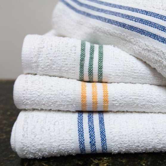 Soft and durable Economy Three Stripes Pool Towel, perfect for budget-friendly hotels and resorts.