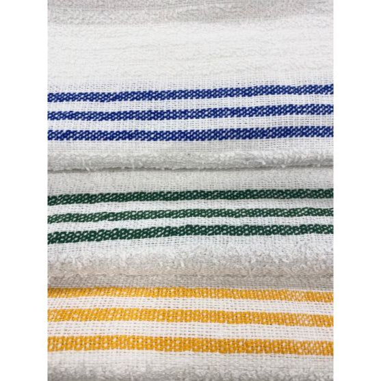 Soft and durable Economy Three Stripes Pool Towel perfect for hotels and resorts, featuring vibrant colored stripes.