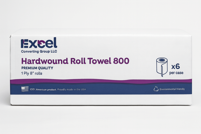 Box of Excel Hardwound Roll Towel 800 on a white background