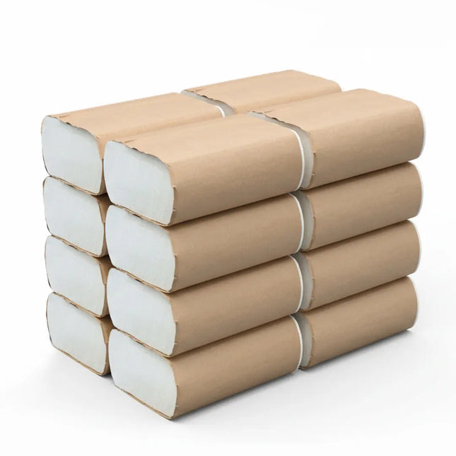 Stack of brown cardboard boxes with white tape on a white background