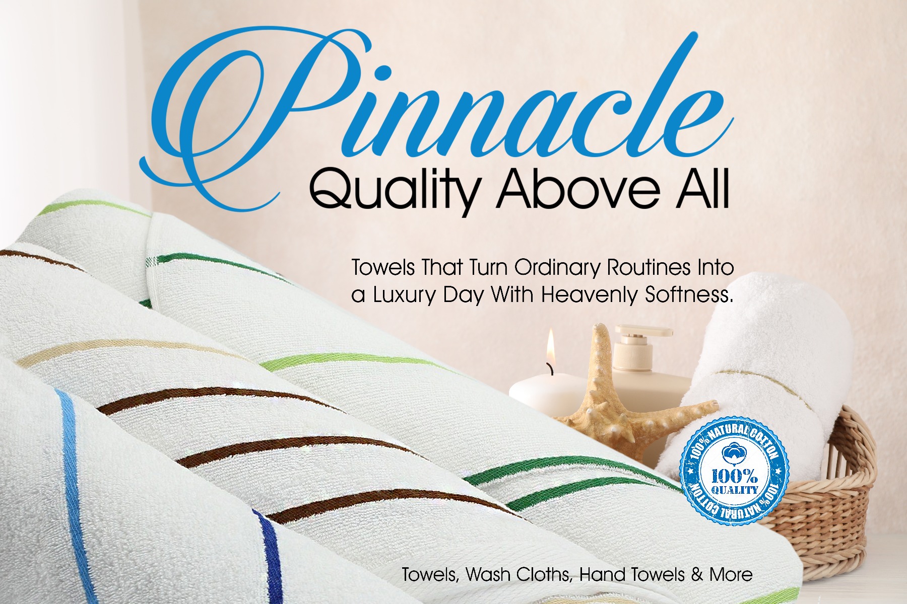 Pinnacle / St. Lucia Collection - PREMIUM White/Color Thin Stripes Pool  Towels -100% RingSpun Cotton - 35 x 70 - 15 lb Dz.